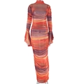 Texture dettagliata in mesh sfumato tramonto e design arricciato su abito lungo chic - S / Marrone arancio