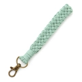 Handmade mint green macrame wristlet strap with a bronze swivel hook on white background - Standard Type / Grey Green