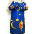 Blue kitchen set with gold moon and star patterns including apron, mitt, and mat - Blue 3-Piece Set (Ramadan Geometric Theme)