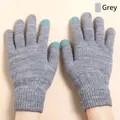 Winter thermal grey knitted touchscreen gloves with contrast green fingertips and ribbed cuffs - Regular Knit Touchscreen Style / Gray