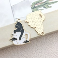 Enamel black and white cat charm in a gold moon mug for creative DIY jewelry making - Black Teacup Cat 20x26mm