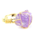 Detailed shot of handmade wire-wrapped ring with natural purple agate and adjustable band - Adjustable Open / Purple Crystal