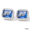 Elegant silver stud earrings with large rectangular blue gemstone accents for women - Silver Blue (PDE682)