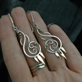 Gypsy style hollow spiral hook earrings in antique silver with hanging leaf charms - Silver/Gold