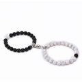 Magnetische Armbänder für Paare aus Lavastein und Türkis in Schwarz und Weiß - Matt Schwarz + Weiß Türkis Set