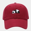 Detailed embroidery of a cute panda on a dark red twill cotton baseball cap - Burgundy