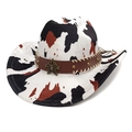 Cappello da cowboy con stampa mucca, cinturino in pelle con borchie e stella di metallo - M (56-58cm) / Parte Superiore Dritta Stampa Mucca Bianco