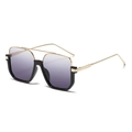 Occhiali da sole quadrati oversize con montatura nero-oro e lenti viola sfumate - Montatura Oro Cerchio Nero Sfumato Grigio C3 / Oro/Grigio