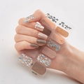 3D laser gold nail stickers with brown glitter and blue foil accents, model DQ3-050 - Brown Glitter Nude Pink Blue Gold Foil Style (DQ3-050)