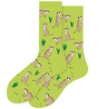Light green mid-calf crew socks featuring cute meerkat animal pattern for women - Green Meerkat