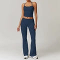 Ensemble de yoga bleu foncé avec débardeur croisé et pantalon évasé à taille haute - Gilet 8519 + Pantalon Évasé 8791 Insigne Bleu / S