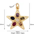 Detailed view of micro-paved star pendant with colorful gemstones and dimensions - L616818-Rainbow