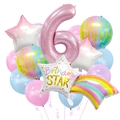 6th birthday party decoration set with rainbow foil balloon and macaron latex balloons - Number 6 Set