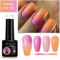 Thermal nail gel polish LC-T02 showing color change from pink to orange glitter finish - 02 (Pink to Orange)