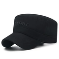 Klassieke zwarte katoenen flat top militaire pet met SPORT borduursel opzij - Verstelbaar / Zwart