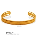 Golden stainless steel adjustable bangle with center smooth band and rope texture edge - Gold (SZ65 Rope Style)