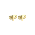 Polished gold stainless steel earring in alphabet P shape with screw back - Letter P (T55662) / Gold