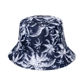 Detail of navy bucket hat featuring white coconut tree prints and reinforced brim stitching - M (56-58cm) / Navy Blue