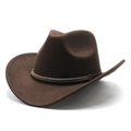 Western dark brown felt cowboy hat with curved brim and metallic bead leather band - M (56-58cm) / Coffee