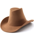 Classic dark brown western cowboy hat in felt with wide brim and high top crown style - M(56-58cm) / Khaki