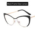 Cat-Eye-Brillengestell mit schwarzem Acetat-Top und goldene Metallbügel auf Weiß - Schwarzer Rahmen Klare Gläser