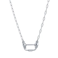 Stainless steel O-chain necklace with unique silver-tone hand-clasp and lock pendant - Silver Hand Clasp Necklace