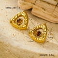 Macro view of gold triangular earrings with brown beads, 2.0cm size and 8.8g weight - Gold with Brown Stone (NMSE-A811-2)