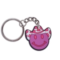 Pink cartoon smiley face keychain with cow print cowboy hat in soft PVC material - Cow Print Smiley Hat