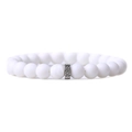 Minimalist white matte natural stone beaded bracelet with textured silver metal bead - White Porcelain Agate