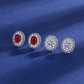 Halo S925 silver stud earrings with red and white oval stones on blue velvet - Tz-10 Full Diamond Lucky Charm Earrings With Beaded Edges [white Diamonds]
