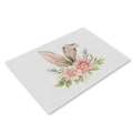 Linen placemat with watercolor rabbit ears and floral design for Easter decor - CD002-18 Rabbit Ears and Flowers