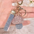 Portachiavi a fungo scintillante con strass rosa e blu su anello in metallo oro - Rosa + Blu