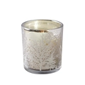 Silver glass candle holder with winter tree and snowflake patterns and white wax - Silver Christmas Tree