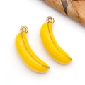 Golden rimmed yellow enamel banana charm pendants for DIY jewelry making accessories - Yellow 3D Fruit Banana