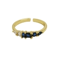 18K gold-plated open ring with dark blue rectangular zircons and clear marquise gems - Adjustable Open / September