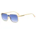 Quadratische Mode-Sonnenbrille mit goldenem Metallrahmen und blauen Verlaufsgläsern - Goldrahmen Farbverlauf Blau Glas