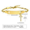 Polished gold stainless steel ID bracelet with a crystal cross charm and lobster clasp - 12CM Letter T / Gold