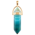 Hexagonal blue-green agate pendant with golden metal cap on a white background - Gold O-Chain / Green Agate
