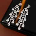 Detail of vintage silver drop earrings with white zircon tassels on black leather box - Silver (Silver Pin)