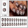 Pink almond press-on nails with black butterfly wing texture and white spot details - Pink Base Black Butterfly Wing (Y-398)