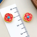 Golden sand gold red flower beads with good luck charms and a measuring ruler - Double-Sided Good Luck Persimmon (22670)