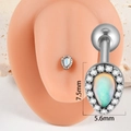 Silver teardrop opal belly ring set with cubic zirconia on a minimalist stone background - Silver Water Drop Opal
