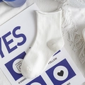 Chaussettes JK blanches en coton avec texture côtelée et bord roulé style Lolita - Pur Coton Bord Roulé Côtelé