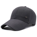 Dark grey baseball cap with extended brim and metal sports plate in a side view - Adjustable / Gray