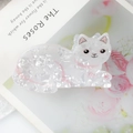 Pince à cheveux chat blanc nacré marbré avec détails roses et design dessin animé créatif - Chat blanc perle