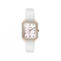 Elegant rose gold octagonal watch with white leather strap and mother of pearl dial - Rose Gold Case White Leather Strap