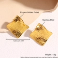 Irregular textured gold plated stainless steel square earrings for women accessory - Textured Square EJ12-6