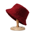 Burgundy lamb wool bucket hat with soft plush texture for autumn and winter wear - One Size / Burgundy