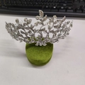 Silver branch princess crown with rhinestones and pearls on a green velvet pad - 26# Headband - Silver Rhinestone Flower Leaf Branch Crown