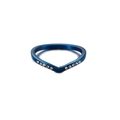 Eleganter blauer V-Ring aus Metall mit funkelnden weißen Kristallen im minimalistischen Stil - US 6 / Blau (KR82467-GC)